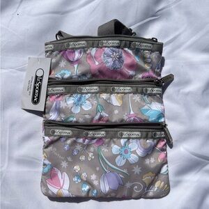 LeSportSac Gray and Pink Floral Crossbody